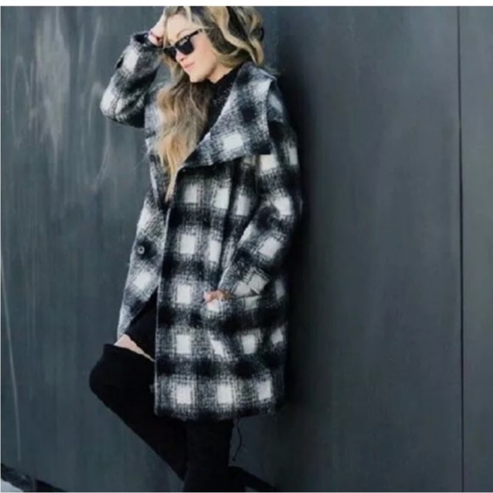 Banana Republic Wool Plaid Cocoon Coat Women Size Small